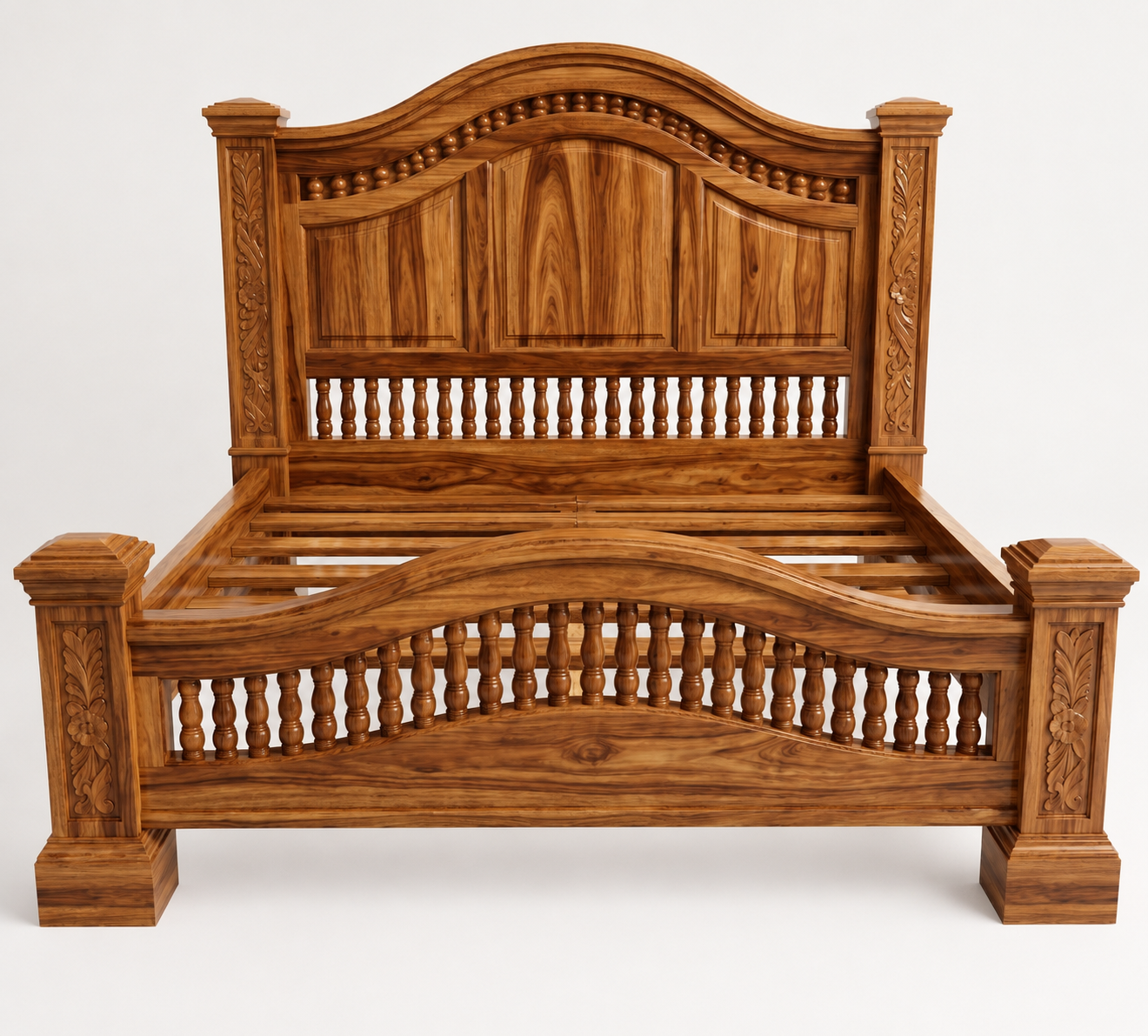 ADOUER WOOD Solid Sheesham Wood King Size Bed with Carved Headboard