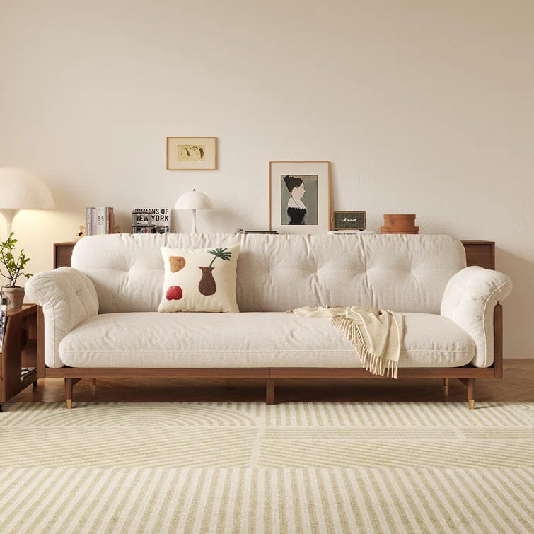 ADOUER WOOD 78'' Modern 3 Seater Sofa (Beige), Light Walnut Finish
