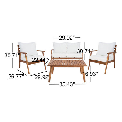ADOUER WOOD 4-Piece Outdoor Patio Furniture Set – Solid Acacia Wood Seating Group with Plush Cushions