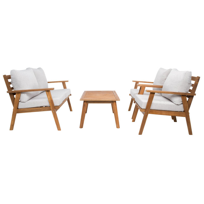 ADOUER WOOD 4-Piece Outdoor Patio Furniture Set – Solid Acacia Wood Seating Group with Plush Cushions
