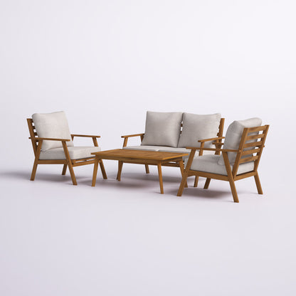 ADOUER WOOD 4-Piece Outdoor Patio Furniture Set – Solid Acacia Wood Seating Group with Plush Cushions