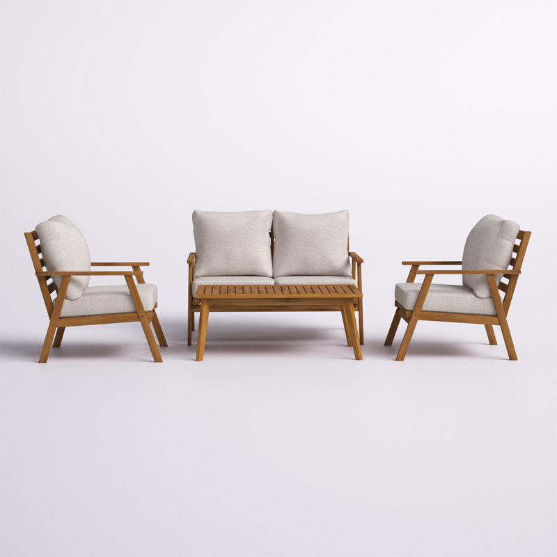 ADOUER WOOD 4-Piece Outdoor Patio Furniture Set – Solid Acacia Wood Seating Group with Plush Cushions