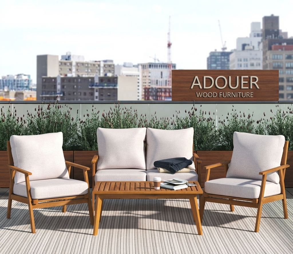 ADOUER WOOD 4-Piece Outdoor Patio Furniture Set – Solid Acacia Wood Seating Group with Plush Cushions