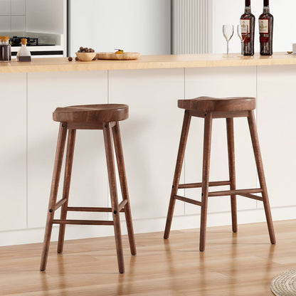 The Sculpted Walnut Saddle Stool: Solid Wood Mid-Century Bar Seating (Set of 2)