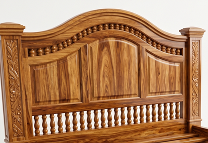 ADOUER WOOD Solid Sheesham Wood King Size Bed with Carved Headboard
