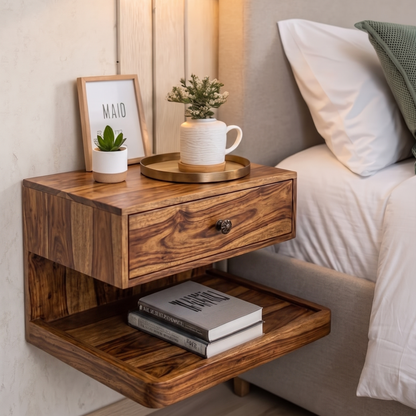 Modern Floating Nightstand with Drawer - Wall Mounted Bedside Table