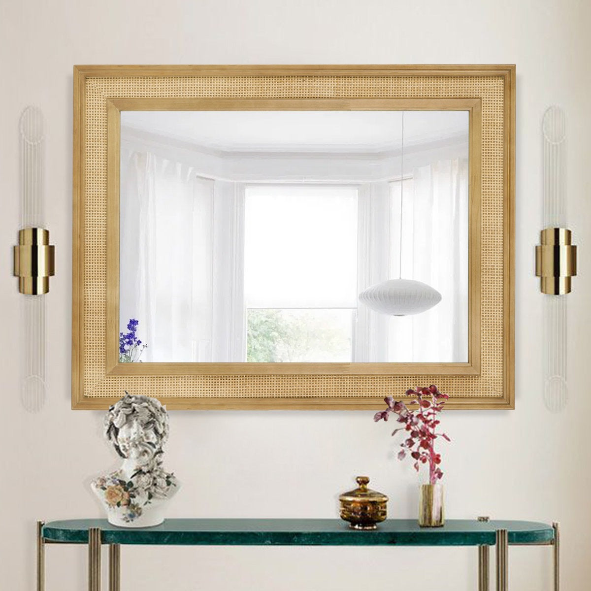 Natural Wood Rattan Mirror Farmhouse Wall Decoration