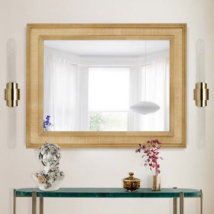 Natural Wood Rattan Mirror Farmhouse Wall Decoration
