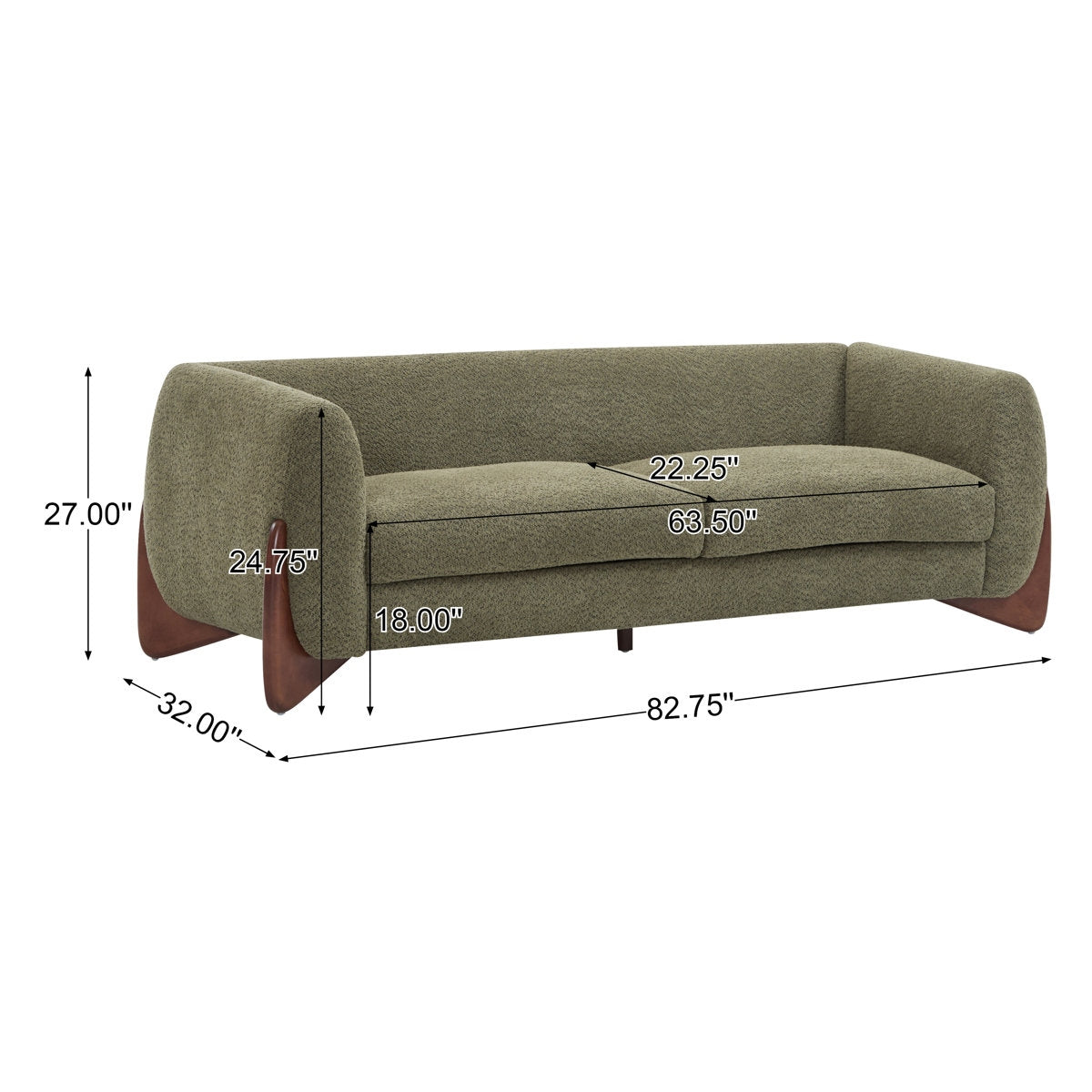 Elegant Boucle Sofa with Curved Sheesham Base
