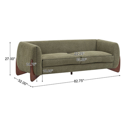 Elegant Boucle Sofa with Curved Sheesham Base