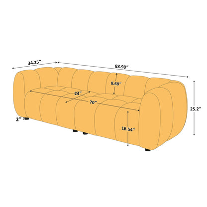 The Cloud Serpentine Boucle Sofa with Deep Ribbing and Solid Wood Construction
