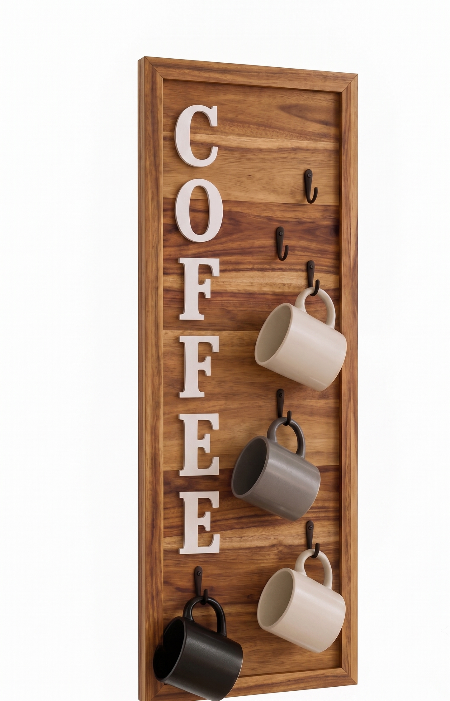 ADOUER WOOD Vertical Wooden Coffee Mug Rack with Wall Sign