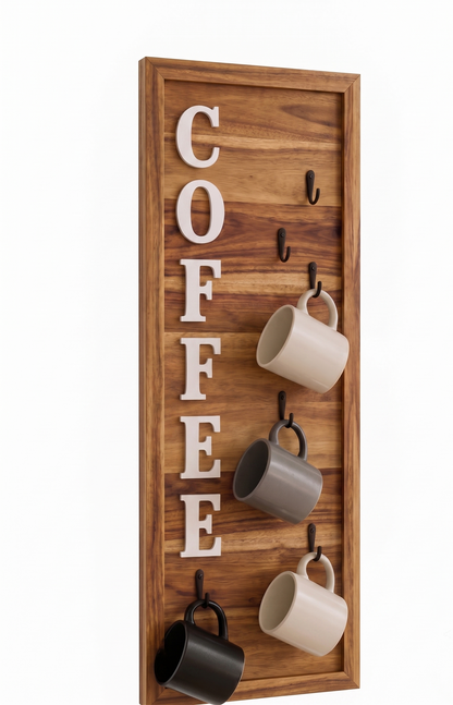 ADOUER WOOD Vertical Wooden Coffee Mug Rack with Wall Sign