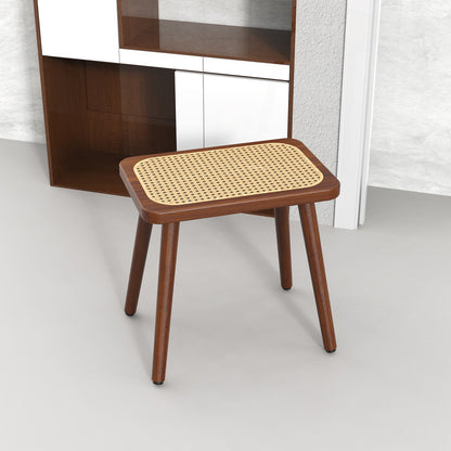 ADOUER WOOD Mid-Century Modern Solid Wood Stool with Woven Rattan Cane Seat