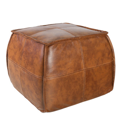 Barrel-Style Faux Leather Cube Ottoman with Panel Detailing