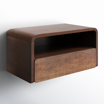 Waterfall Edge Solid Wood Wall-Mount Shelf with Drawer