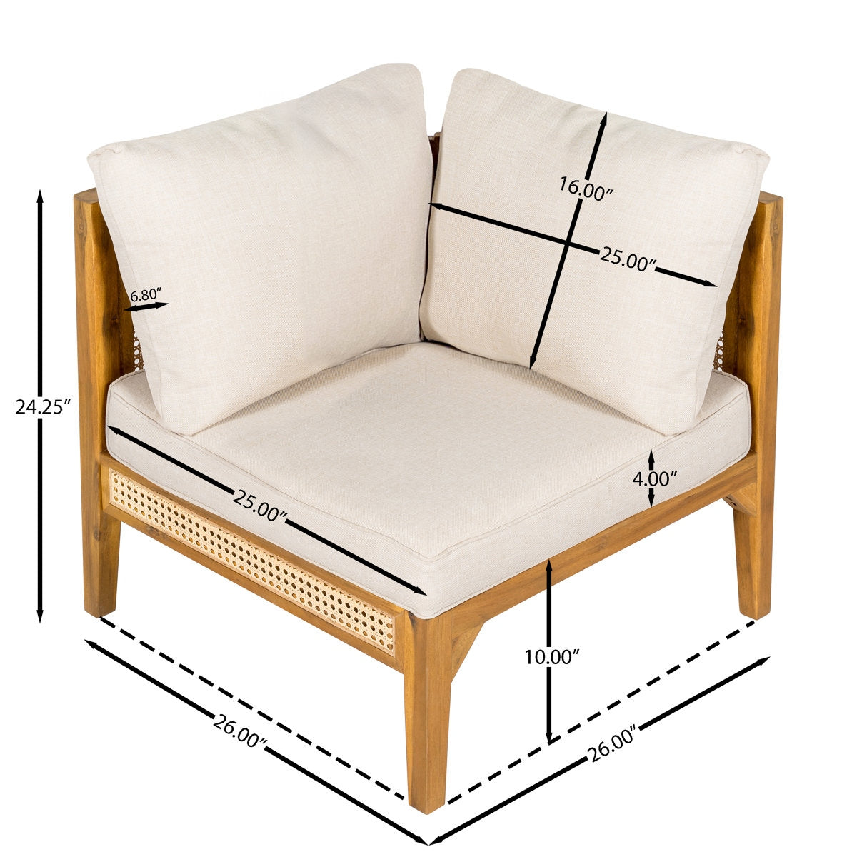 Weather-Resistant Acacia and Cane Outdoor Sofa with Cream Polyester Cushions