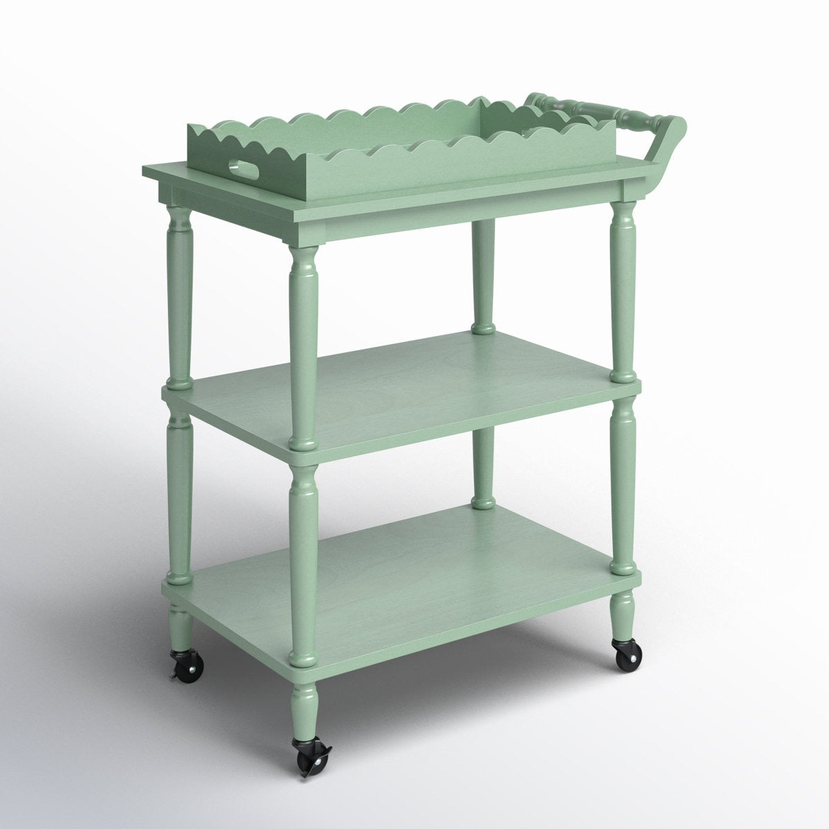 ADOUER WOOD  3-Tier Rolling Bar Cart with Removable Scalloped Tray and Spindle Legs