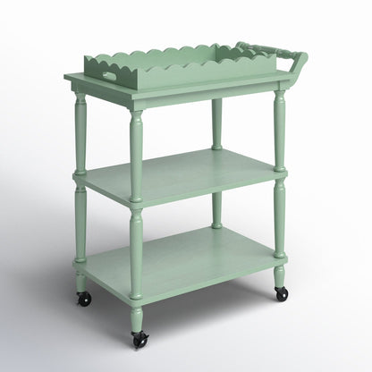 ADOUER WOOD  3-Tier Rolling Bar Cart with Removable Scalloped Tray and Spindle Legs