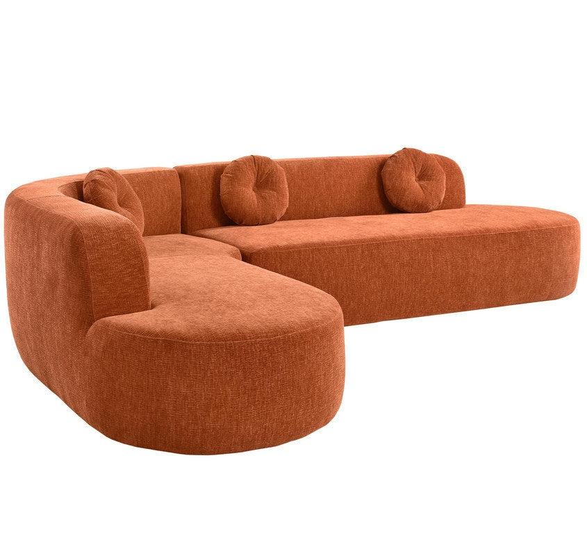 Curved Modular Velvet 6 Seater Sofa with Acacia Wood Base