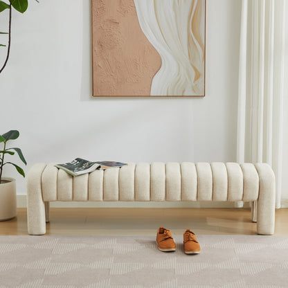Ribbed Upholstered Bedroom Bench with Solid Wood Internal Frame