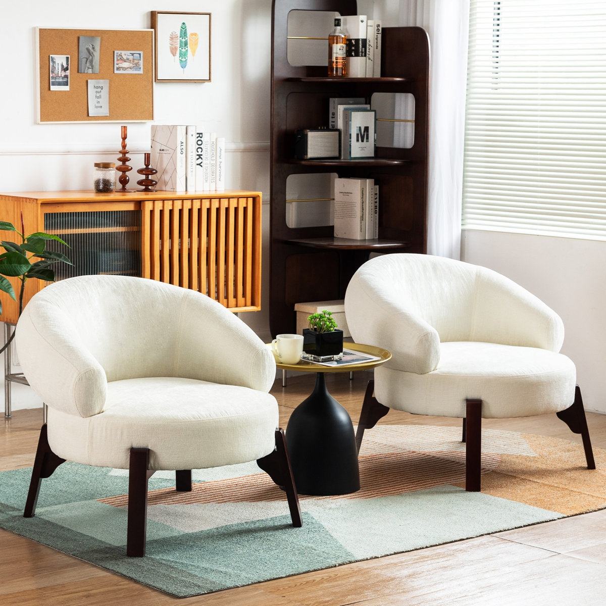 Modern Curve Arm Chair in Sheesham & Cotton