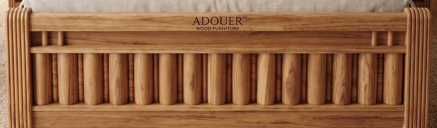 ADOUER WOOD Natural Finish Luxury Double Bed for Bedroom