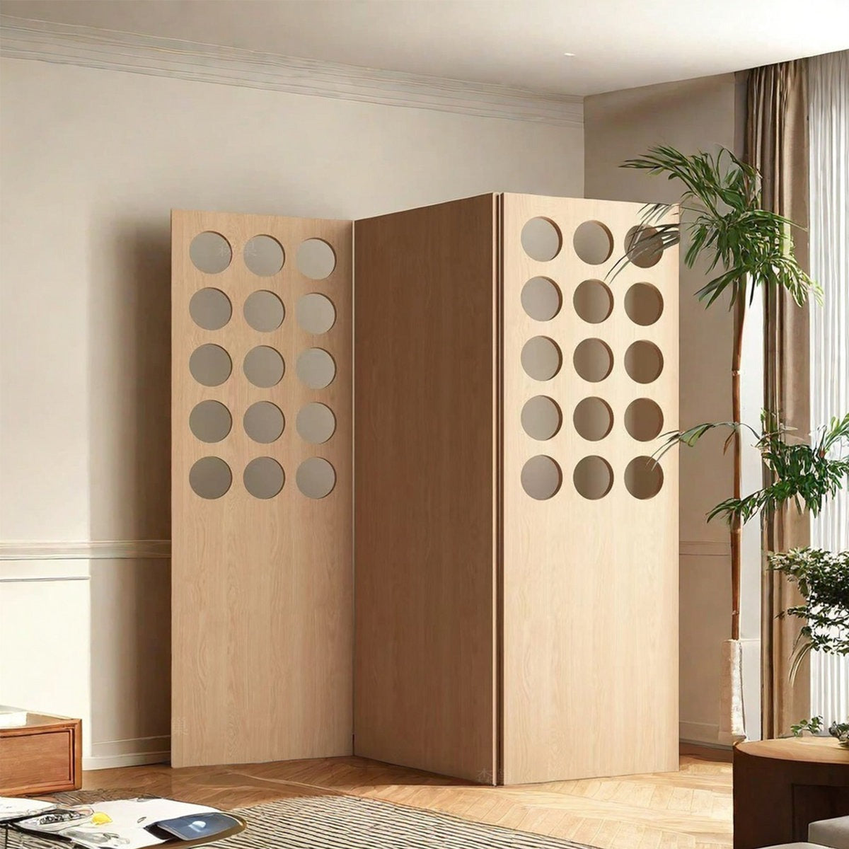 ADOUER WOOD  Swiss Dot Geometric Folding Room Divider