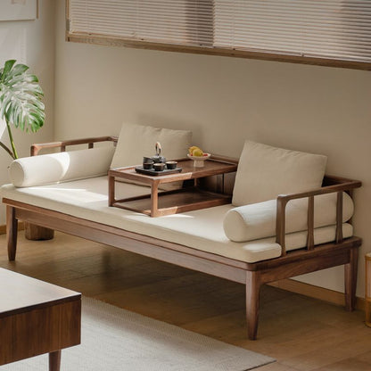 Modern Sheesham Wood 3 Seater Sofa with Comfortable Linen Cushions