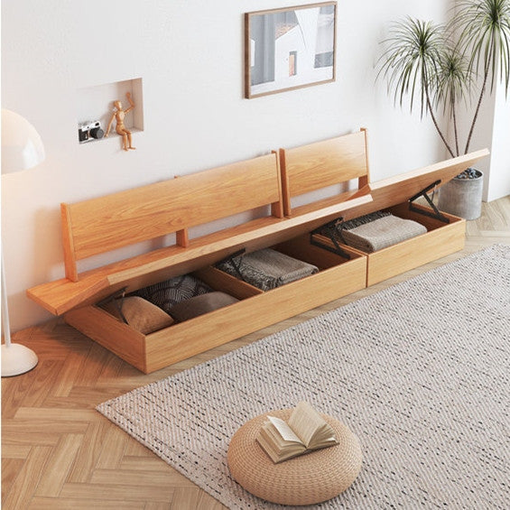 Japanese Style Platform Sofa with Acacia Wood Base and Cotton Fabric