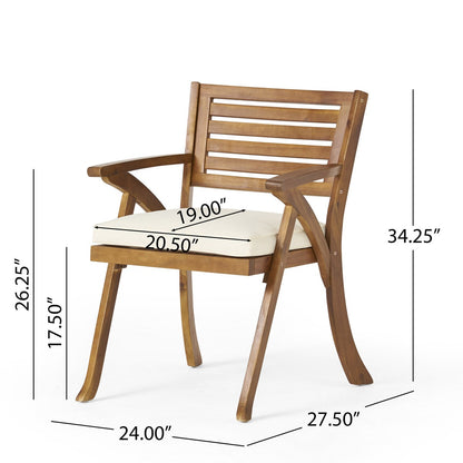 Adouer Wood Round 4-Seater Acacia Wood Patio Dining Set with Slatted Table and Cream Cushioned Armchairs