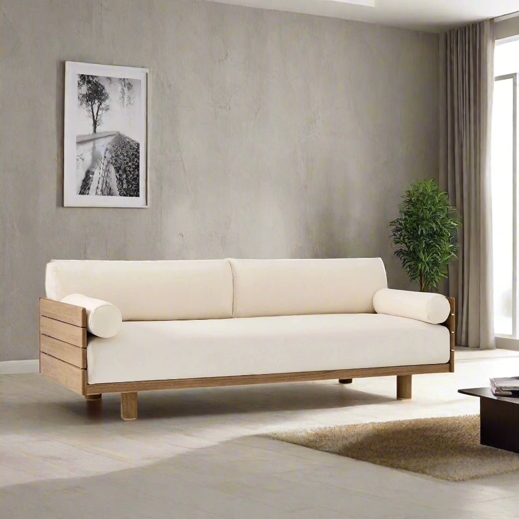 Adouer Wood Acacia Frame 3 Seater Sofa in Natural Finish – Minimalist Charm with Modern Comfort