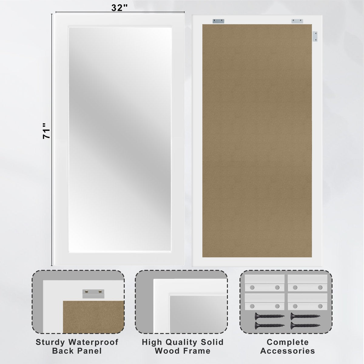 Modern Full-Length Standing Mirror with Wide White Wooden Frame