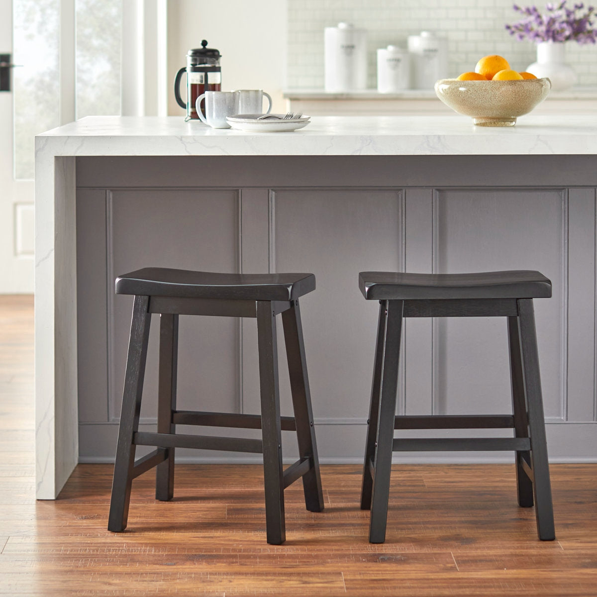 Handcrafted Solid Wood Counter-Height Bar Stools with Contoured Saddle Seat
