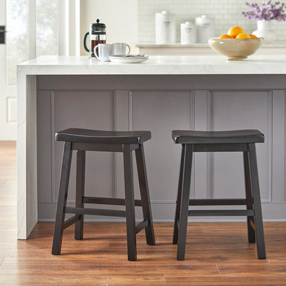 Handcrafted Solid Wood Counter-Height Bar Stools with Contoured Saddle Seat