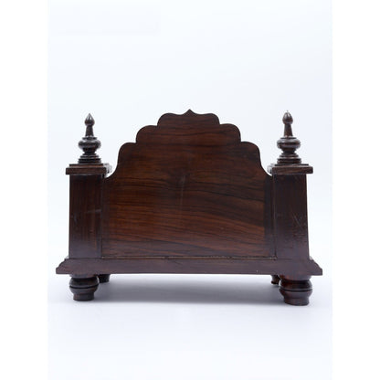 Sheesham Wood Pooja Mandir with Flower Design in Elegant Walnut Finish