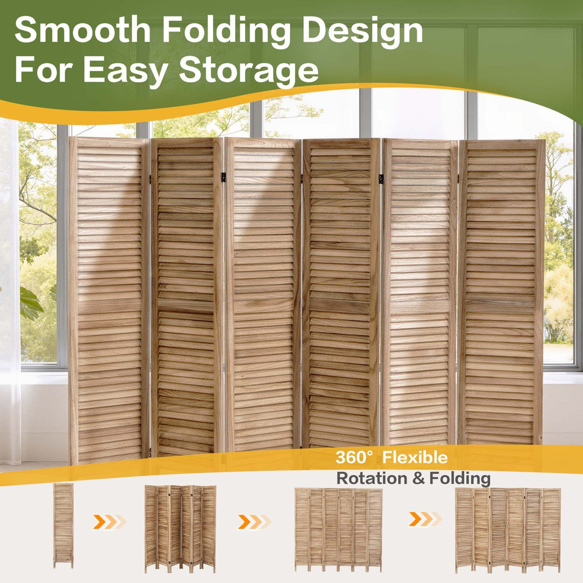 ADOUER WOOD 6-Panel Louvered Solid Wood Room Divider – Natural Ash Finish