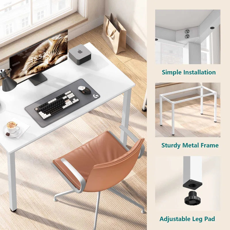 Adouer Wood Solid Wood Black Top &  Metal Frame Computer Table for Home andOffice