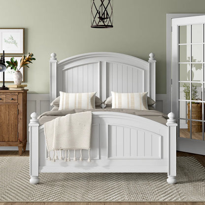 Adouer Wood Luxurious White Arch-Top Sheesham Wood Traditional Panel Bed