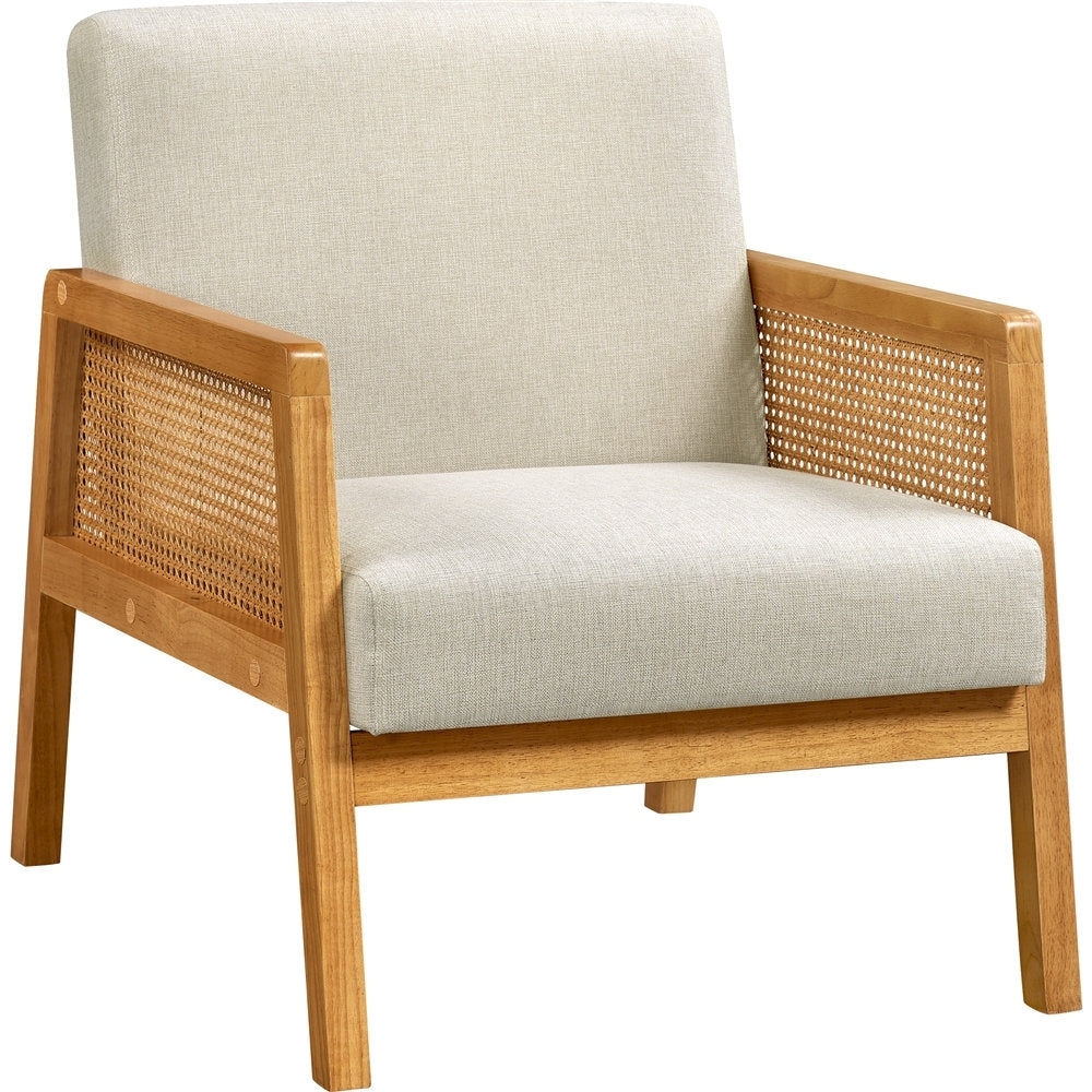 Modern Caned Arm Chair – Acacia Wood & Cotton