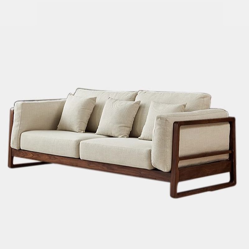 Adouer Wood Handcrafted Sheesham Wooden 3-Seater Sofa with Comfortable Cotton Fabric – Modern Living Room Furniture-Light Beige