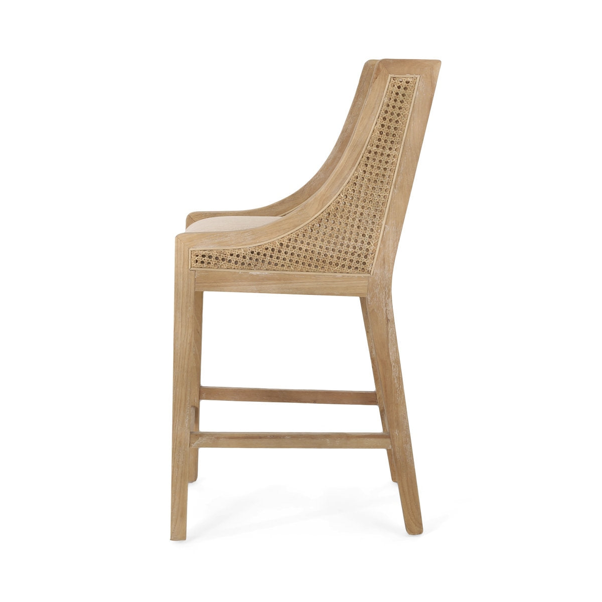 Solid Wood Counter Height Stools with Natural Rattan Backrest and Premium Upholstered Cushioning – Set of 2