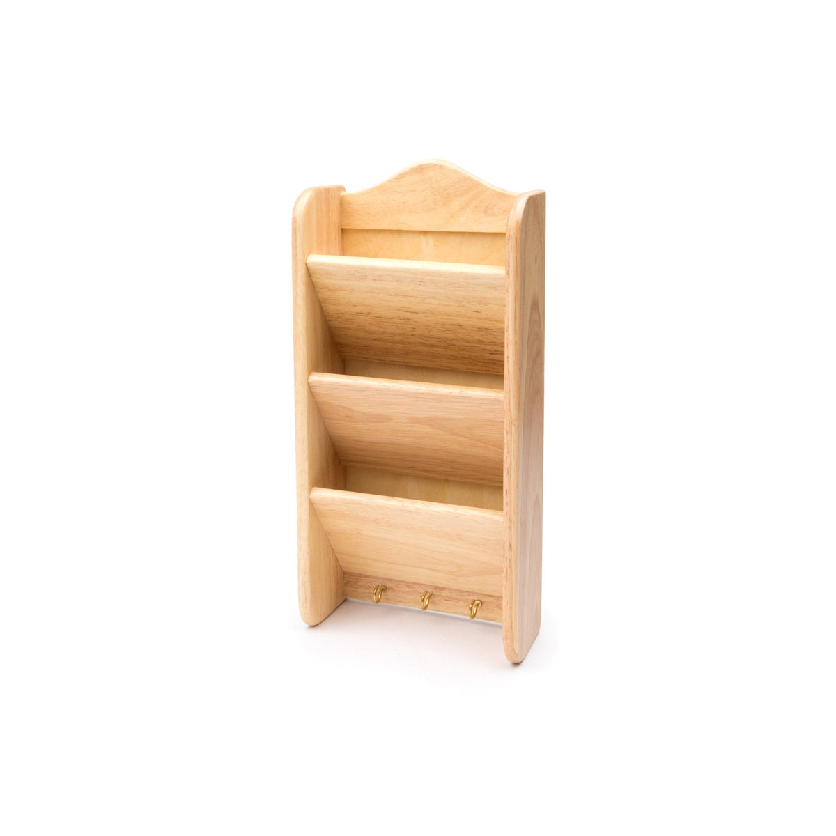 The Functional Design Choice: Handcrafted Natural Wood Wall Organizer - 3-Slot Letter Holder with Key Hooks
