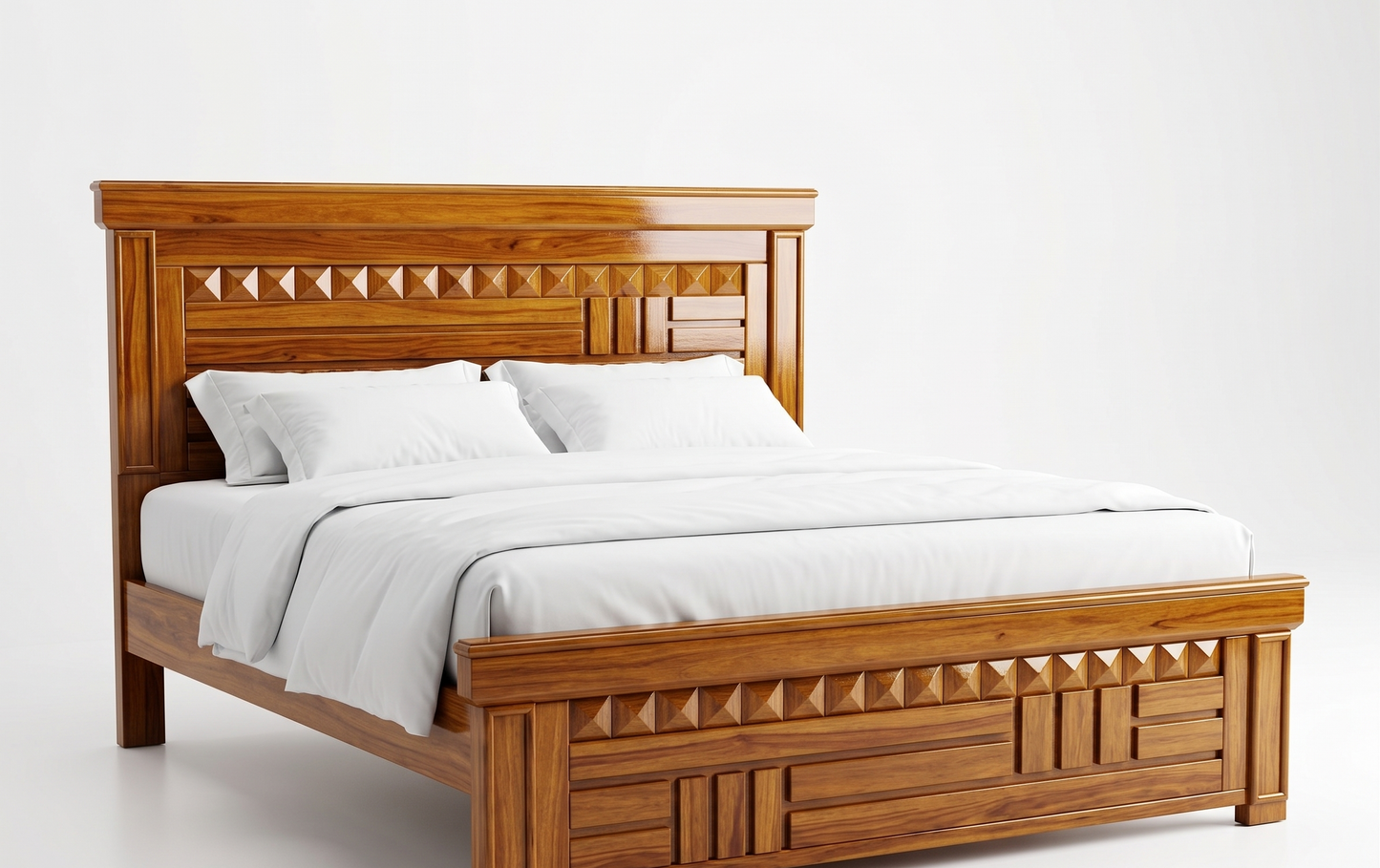 ADOUER WOOD Solid Sheesham Wood King Size Bed with Handcrafted Geometric Carving
