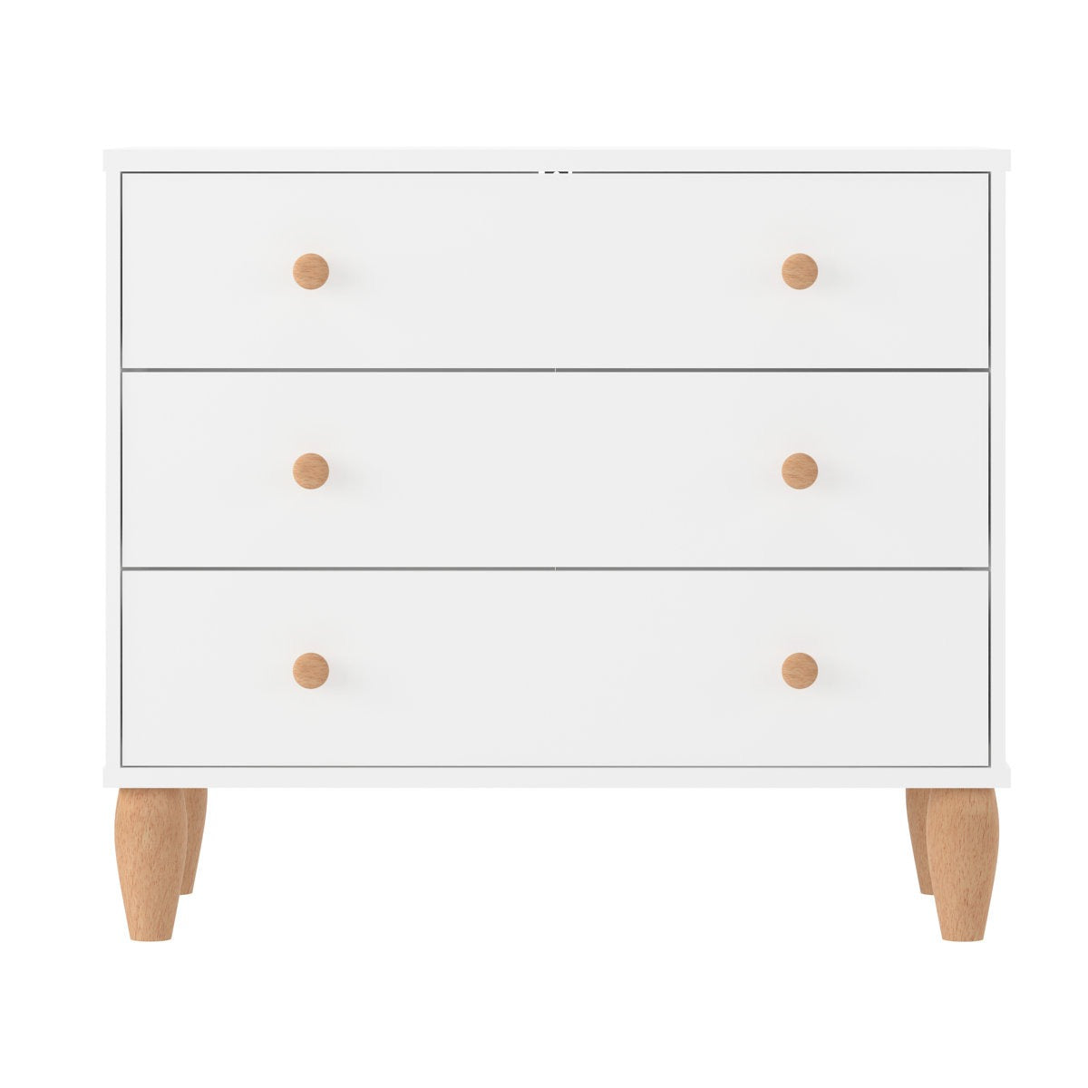 ADOUER WOOD Solid Wood 3-Drawer Kids Chest of Drawers – Modern White Nursery Dresser with Natural Legs & Knobs – Minimalist Storage Organizer for Kids Bedroom