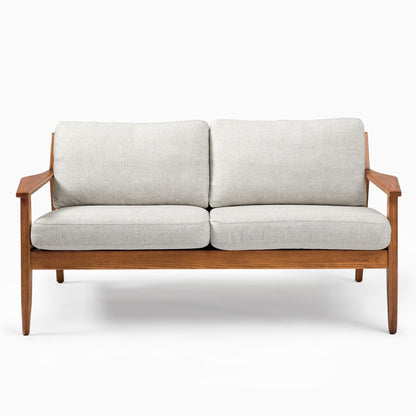 Adouer Wood Solid Wood 3 Seater Sofa in Natural Finish with Plush Cotton Comfort