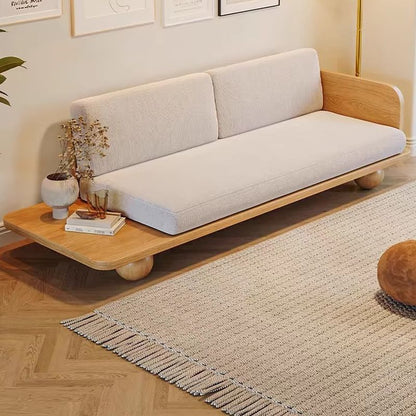 Adouer Wood Handcrafted Acacia Wood 3 Seater Cotton Fabric Sofa in Natural Shade