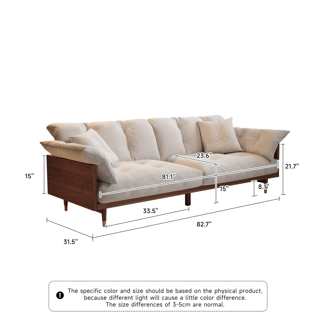 3 Seater Sheesham Wood Sofa in Walnut Finish and Cotton Upholstery
