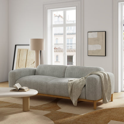 Modern Comfort Boucle 3 Seater Sofa with Natural Acacia Wood Frame