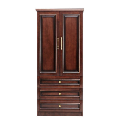 ADOUER WOOD Solid Wood 2-Door Wardrobe – Elegant with 3 Deep Storage Drawers – Traditional Bedroom Almirah with Gold-Tone Hardware